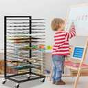 Art Drying Rack with 18 Removable Shelves,Art Drying Rack for Classroom with Locking Wheels,Art Canvas Storage Rack for Classrooms & Art Studios, Black
