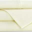 Linen Home 100% Cotton Percale Sheets Queen Size, Cream, Deep Pocket, 4 Pieces Set - 1 Flat, 1 Deep Pocket Fitted Sheet and 2 Pillowcases, Crisp Cool and Strong Bed Linen