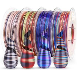 AMOLEN Silk PLA 3D Printer Filament Bundle, Multicolor Rainbow Filament 1.75mm Pack, Fast Color Change 3D Printing Filament for Most FDM 3D Printer, 1kg X 4 Spools (Silk S Series-1kg*4-black Pink White/Blue Red Yellowgreen/Black Redyellow/Black Bluepurple)