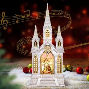 Church Snow Globe Lighted,Christmas Snow Lantern,Angel Holy Family Nativity Christmas Eve Glitter Snow Globe with Musical,Christian Decorations Indoor,Two Power Modes of Church Snow Globes (Color-3)