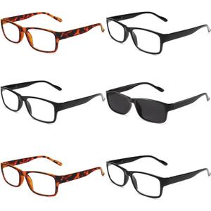 Gaoye 5-Pack Reading Glasses Blue Light Blocking, Spring Hinge Readers for Women Men Anti Glare Filter Lightweight Eyeglasses (I1 turtle mix with sunglasses, 1.25x)