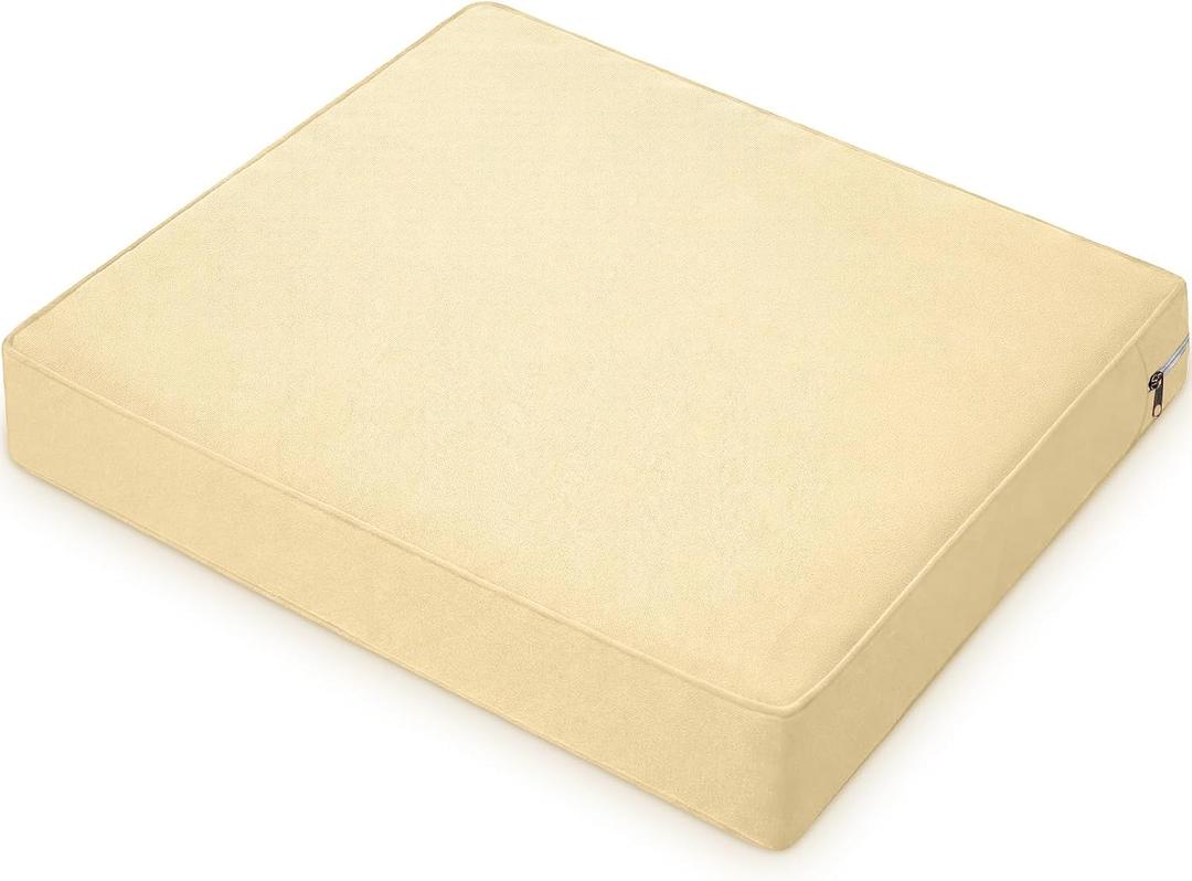 DoubleFill 1 Pcs Outdoor Ottoman Cushion 23"x19"x3" Waterproof Fade Resistant Outdoor Footstools Cushion Removable Patio Ottoman Cushions with Adjustable Fixing Strap for Stool (Beige)