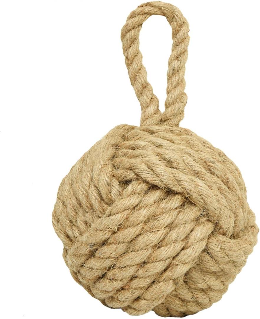 Decorative Door Stoppers Rope Knot Nautical Weighted Decorative Door Stop, Heavy Duty Doorstopper Cute Doorstop for Window Wedge, Bookend 5.9 inch (Natural Jute)