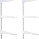 Colingmill 2 Pcs Twin Rail Upright Wall Shelving System 47.5 Inch with 6 Pcs Shelf Bracket 14.5 Inch Heavy Duty Adjustable Storage Rack Metal Support System for Kitchen Closet Home Indoor (White)