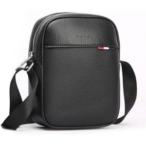 BOPai Genuine Leather Chest Sling Shoulder Crossbody Bag for Men Black