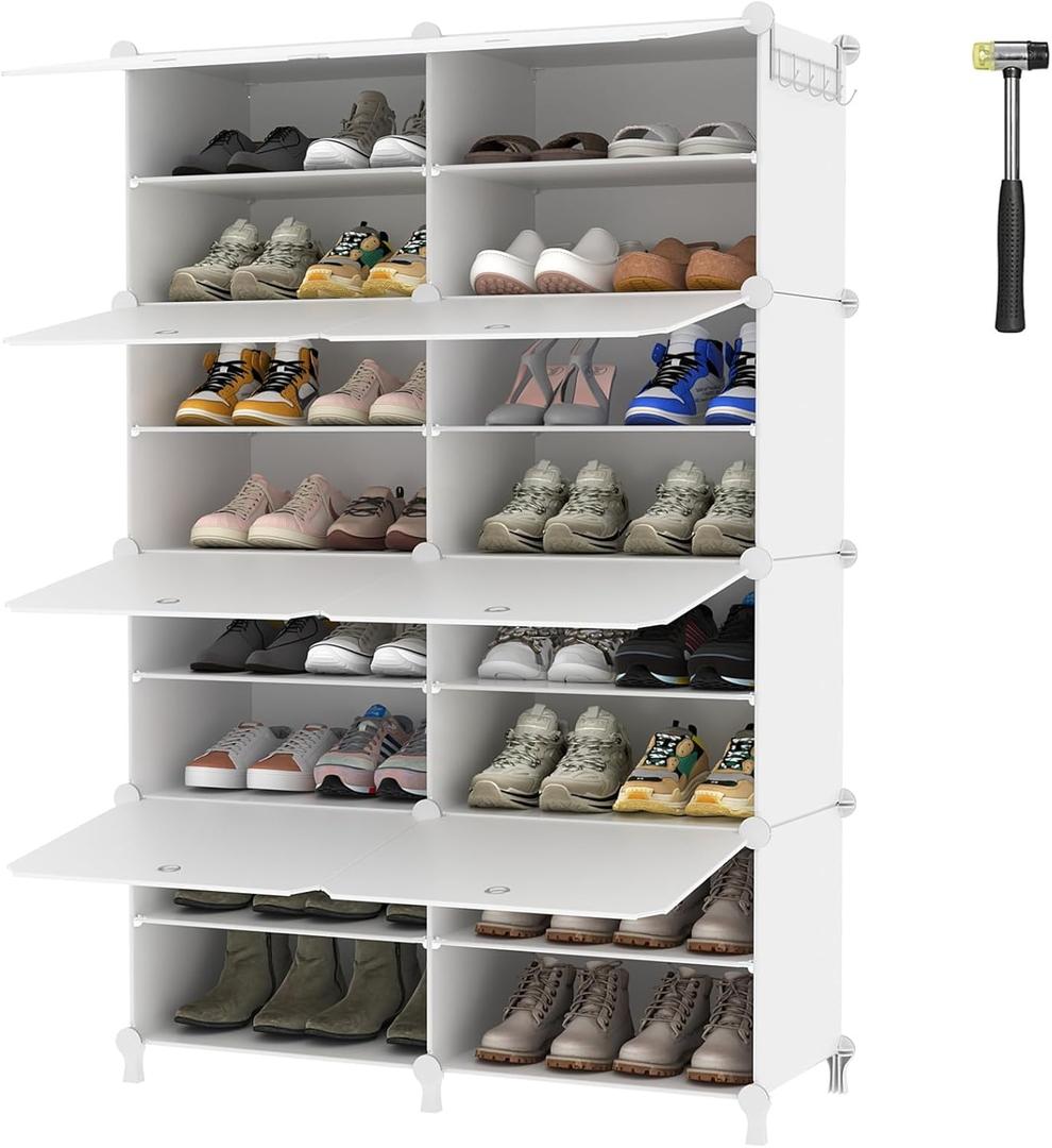 AWTATOS Shoe Rack, 8 Tier Shoe Storage Cabinet with Door, 32 Pair Shoe Organizer Shelves for Closet Hallway Bedroom Entryway, White