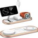 3 in 1 Fast Wireless Charger Stand for iPhone, Foldable Travel Charging Station for Magsafe for iPhone 17/Air/16/15/14/13/12 Series, Apple Watch Series, AirPods pro/2/3/4, Gifts for Women Men (Golden)