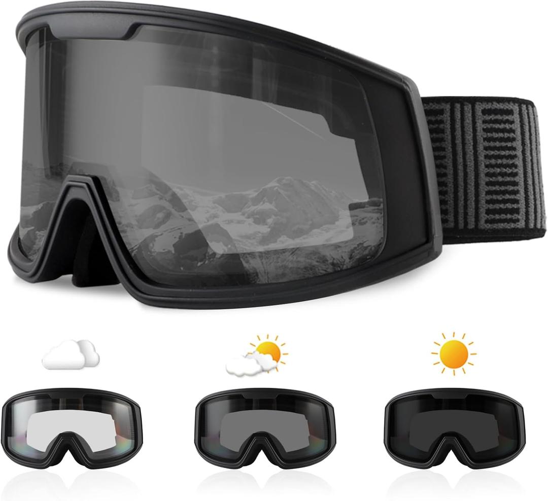 Ukoly Ski/Snowboard Goggles for Men Women, Snow Goggles HD Lens Anti-Fog Coating OTG Design UV400 Protection Windproof (Black Frame Hd Photochromic Grey)