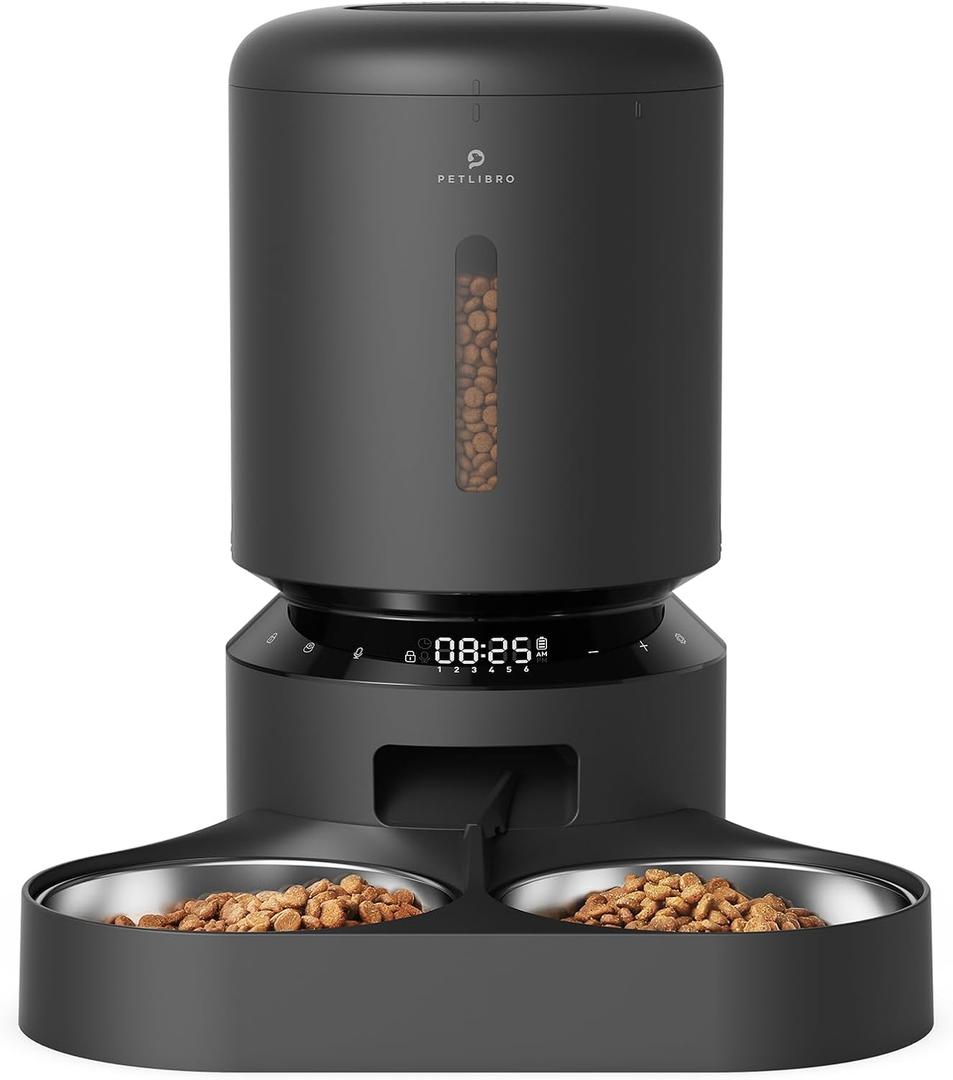 PETLIBRO Automatic Cat Feeder, Automatic Cat Food Dispenser with Freshness Preservation, Timed Cat Feeders with Low Food Sensor for Dry Food, Up to 6 Meals Per Day, Granary Pet Feeder for Cats/Dogs (5L -Basic Dual Tray, Black)