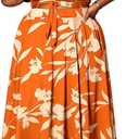 Women's Floral Plus Size 2 Piece Outfits Casual Short Sleeve Bandage Wrap Empire Crop Tops and Midi Skirt Sets, Orange, 1XL