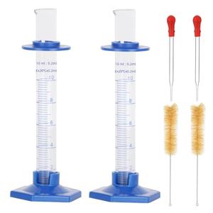 2Pcs 10ml Graduated Cylinder, Thick Glass Measuring Cylinder, with Anti-Falling Plastic Base and Bumper Guards, for Science Laboratory Measuring Liquid, Bring 2 Brushes and 2 droppers