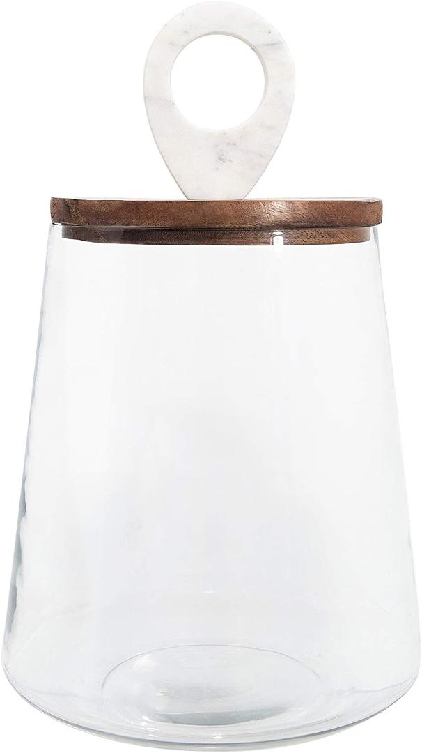 Large Clear Glass Jar with Mango Wood & Marble Lid