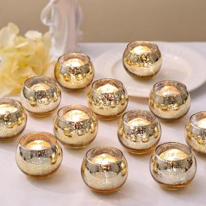 LETINE Gold Mercury Glass Votive Candle Holders - Set of 36 | Elegant Gold Tealight Candle Holders for Table Centerpieces, Weddings, Rehearsal Dinners, Halloween & Thanksgiving Decorations Indoor