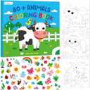 Coloring Activity Book, 50 Cute Coloring Pages with 200 Stickers, Dinosaur Farm/Marine/Wild Animal Scenes for Kids Relaxation, Comfy Day, Cozy Hygge Moment (8.3” x 8.3”)