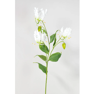Briful 33'' Real Touch Artificial Flowers Sprays Set of 3 Fake Gloriosa Superba Flowers, White Faux Flame Lily Flowers Bouquets Floral Arrangeme