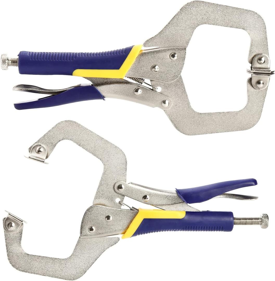 Hiceeden 2 Pack 11" Metal Face Clamps with Swivel Pad, Adjustable C Clamp with Rubber Handle, Welding Clamps Vise for Woodworking, Cabinetry, Carpentry, Repair, Pocket Hole Joinery
