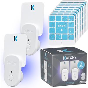 KATCHY Indoor Plug-in Insect Trap - Catcher & Killer for House Flies, Mosquitoes, Fruit Flies, Gnants, and Mosquitos - Chemical-Free, Eco-Friendly, Easy to Clean (2 Pack with 8 Glue Boards)