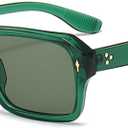 Vintage Square Sunglasses for Men Women Trendy Chunky Rectangle Frame Rivet Design Black Shades UV Protection (Green Frame/Green Lens F5)