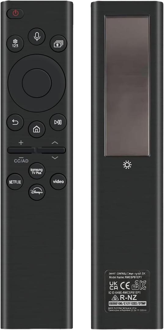 Rechargeable TV Remote for Samsung Smart TVs, Replacement for All 2019-2026 Samsung TV Remote Control with Voice Control. USB-C Fast Charging. Solar Charging