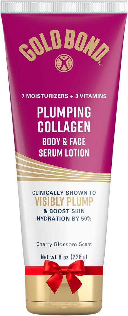 Gold Bond Plumping Collagen Body and Face Serum Lotion, Lightweight Hydrating Moisturizer with Collagen Peptide Complex, Jojoba and Grapeseed Oils to Visibly Plump Skin, Cherry Blossom Scent, 8 oz