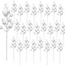 Huisipool 24 Pieces Christmas Glitter Berries Stems Artificial Berry Twig Stem Berry Picks Decorations for Christmas Ornaments, DIY Xmas Wreath, Holiday and Party Decor (White)