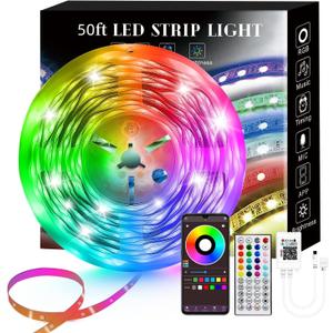 50FT Smart LED Strip Lights, Sync to Music with 40 Key Remote Controller，Lighting Strips with App Control LED Lights for Bedroom, Christmas Lights decration (Multi-Colored, 50FT)
