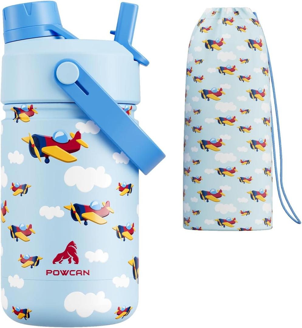 12 oz Kids Stainless Steel Water Bottle: 2-in-1 Straw Spout Lid, Leakproof, BPA-Free, Easy Clean, Keep Cold 24H, Cute Patterns, Stainless Steel Cup for School, Travel, Playtime, Gift (Cloud Cruiser)
