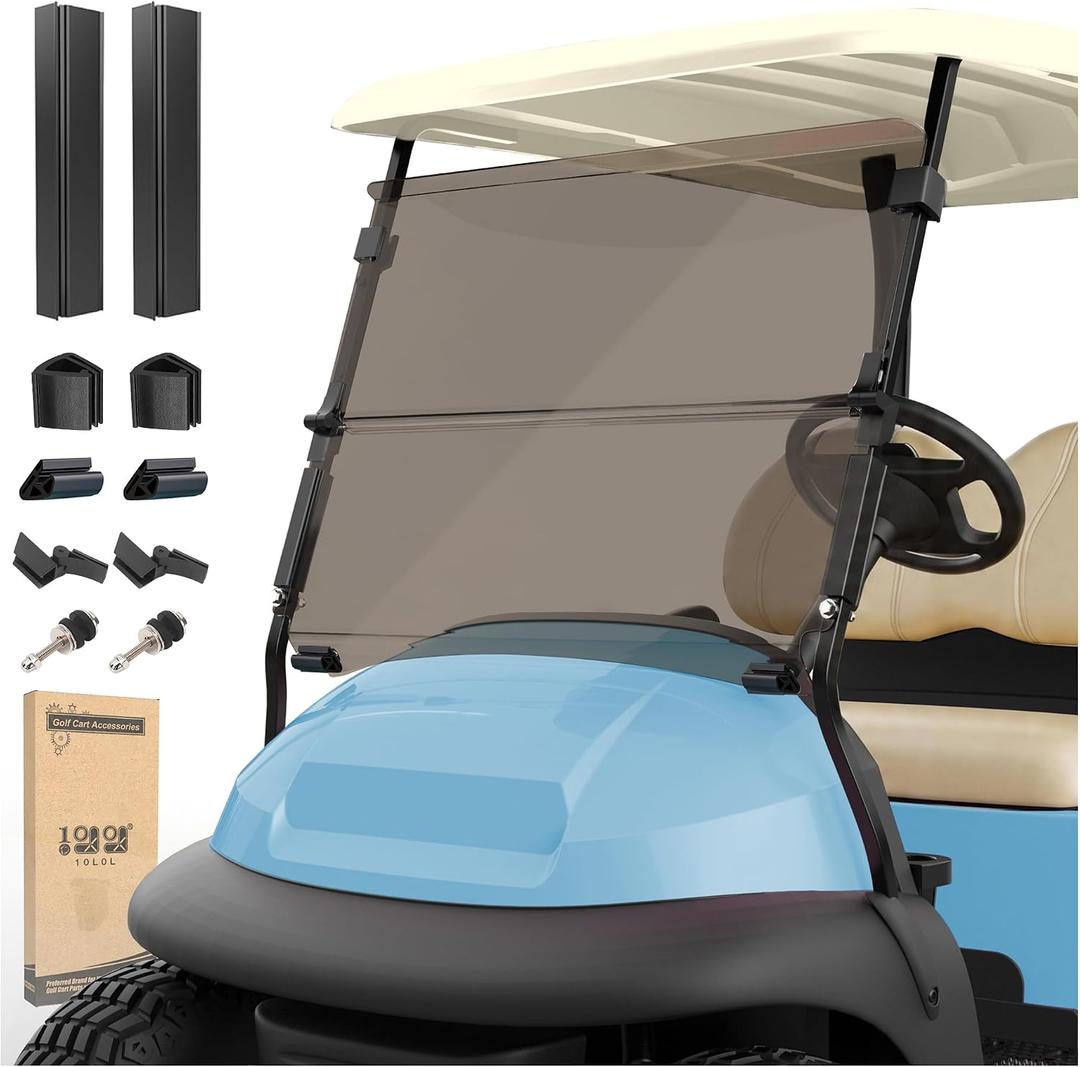10L0L Golf Cart Windshield for Club Car Precedent 2004-Up, Tempo, 2017-Up Onward, Clear/Tinted Fold Down Club Car Windshield Anti-UV Impact Resistant, HD View, 37.5"W X 33.6"H