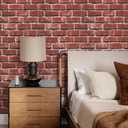 Red Brick Wallpaper Peel and Stick Contact Paper for Wall Faux 3D Brick Self Adhesive Contact Paper Rustic Removable Wallpaper for Fireplace Kitchen Bedroom Bathroom Waterproof 17.3inW 78.7inL