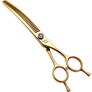 Professional Dog Grooming Scissors Pet Curved Chunker Shears 7.0'' Extremely Sharp Blades 440C Steel Thinning Scissors Durable Smooth Motion & Fine Cut for Dogs and Cats(Gold)
