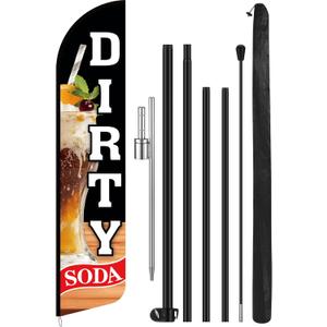 SmoothNovelty 15 ft Dirty Soda Feather Flag Pole Kit Windless Feather Banner Flag Kit Stainless Steel Pole Set for Stores, Events, Festivals