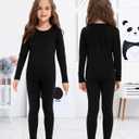 Silkfly 2 Pack Girls Thermal Underwear Set Fleece Lined Thermals Top and Bottom Base Layer for Girls Winter (Black, XS)