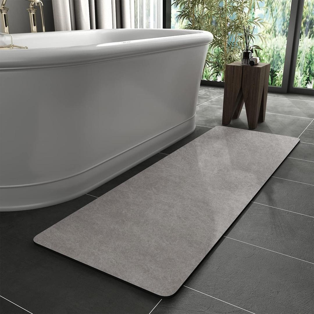MontVoo -Bath Mat Rug-Rubber Backing Non Slip Quick Dry Absorbent Thin Bathroom Rugs Fit Under Door-Faux Suede Surface Bathroom Floor Mats-Shower Rug for in Front of Bathtub Shower Gray 24"X70" (Grey)