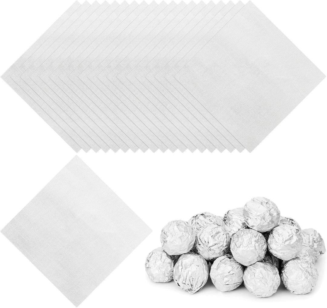 PATIKIL Foil Candy Wrappers 5x5 Inch, 100 Pcs Square Fine Grid Aluminium Foil Candy Wrapping Paper for DIY Chocolate Candies Packaging Decoration, Silver