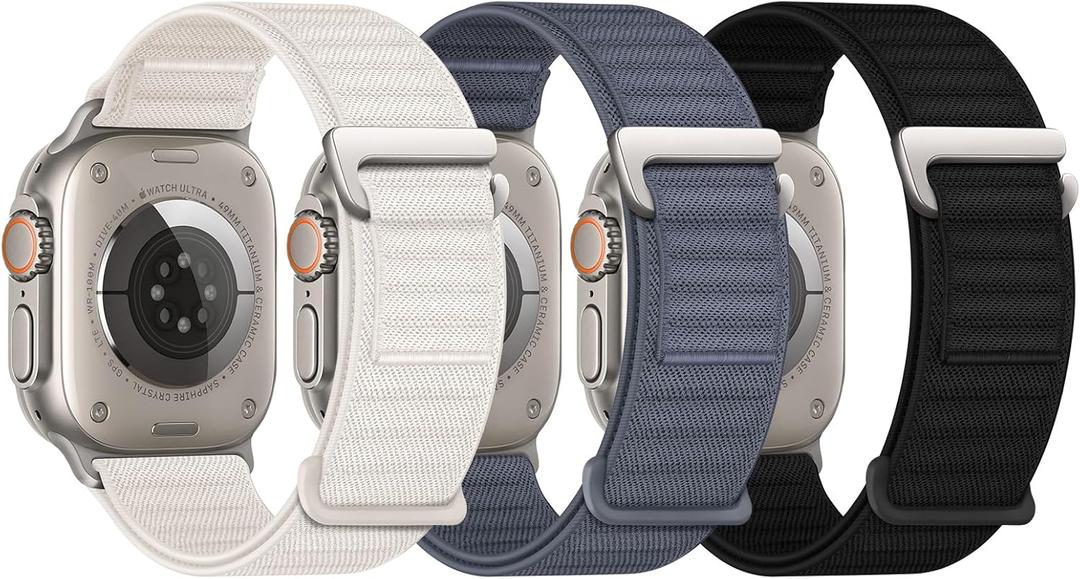 Alpine Loop Bands - Compatible with Apple Watch Ultra 2 Band 49mm 46mm 45mm 44mm 42mm 41mm 40mm 38mm Men Women, Adjustable Metal G-Hook Stretchy Elastic Nylon Sport Strap for iWatch Series SE/10/9/8/7/6/5/4/3, 3 Pack