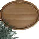 Oval Rustic Wooden Decorative Tray, Serving Tray with Metal Handles, Ottoman Coffee Table Tray, Farmhouse Centerpiece for Kitchen or Living Room (Brown)