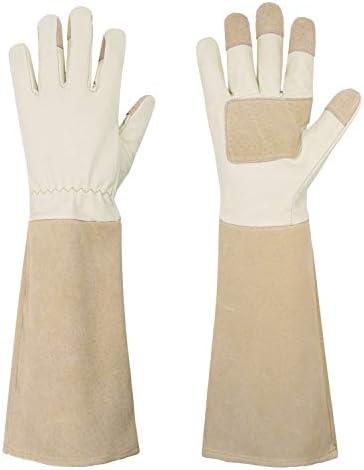 HANDLANDY Rose Pruning Gloves for Men & Women, Long Thorn Proof Gardening Gloves, Breathable Pigskin Leather Gauntlet, Best Garden Gifts & Tools for Gardener, L
