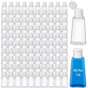 LemonRoad 150 Pcs 1 oz Empty Travel Bottles Bulk Mini Hand Sanitizer Bottle with Flip Caps Portable Clear Empty Refillable Containers for Shampoo Lotion Liquid Body Soap Cream Toiletries (White Lid)