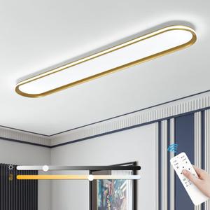 ADISUN Modern LED Ceiling Light Dimmable Linear Ceiling Light 47in Semi Flush Mount Long Lights with Remote Control and Side Lighting for Living Room Kitchen Dining Room Gold