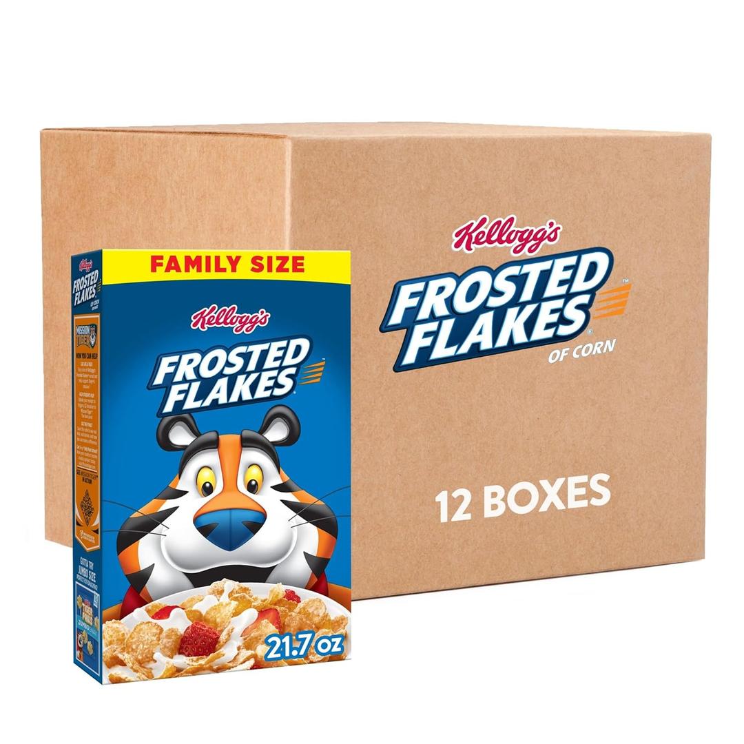 Kellogg's Frosted Flakes Breakfast Cereal, Kids Cereal, Family Breakfast, Family Size, Original (12 Boxes), BB Date: 10/24/