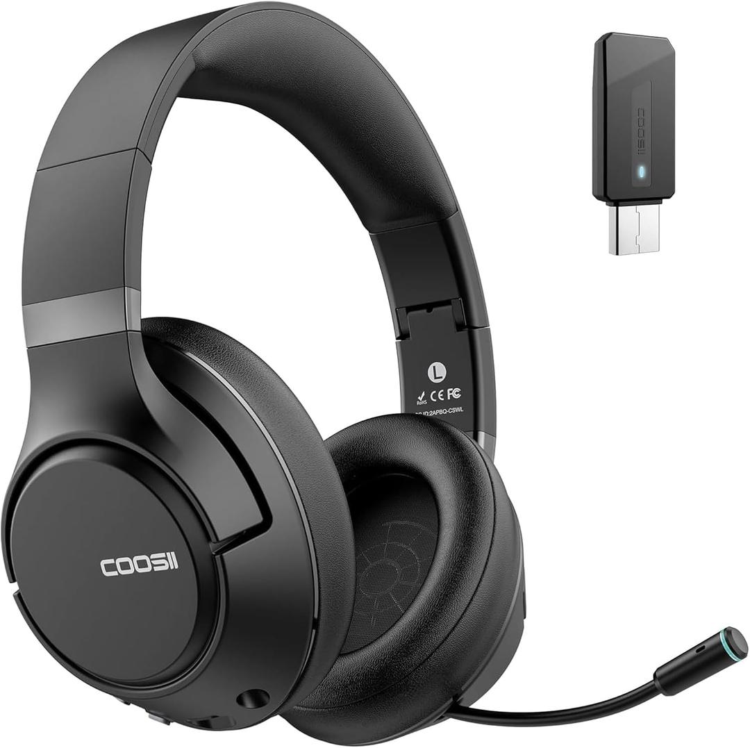 H300 Wireless Headphones with Microphone, Over Ear Bluetooth Headsets with USB Dongle & Mute, Environmental Noise Cancelling Retractable Mic for Work Office Call Center Laptop Computer (Black)