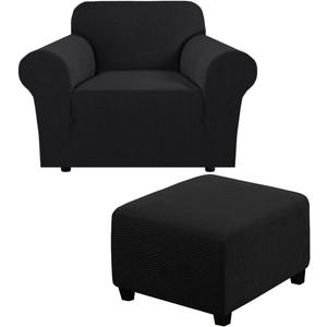 H.VERSAILTEX 1 Piece Sofa Cover for Armchair 32"-48" Bundle Square Ottoman Covers Ottoman Slipcovers (Black)