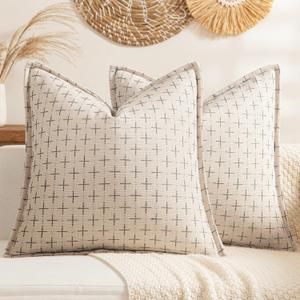 MIULEE Decorative Burlap Linen Throw Pillows Covers 18x18 Inch Beige Vintage Couch Pillow Covers Outdoor Modern Farmhouse Pillowcase Woven Textured Cushion Cases for Sofa Bed Livingroom