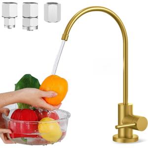 KES NSF Certified All Metal Drinking RO Water Faucet for Kitchen Sink, Lead-Free 18/8 Stainless Steel Reverse Osmosis Faucet, Water Filter Faucet for Most RO Water System, Non-Air Gap, Brushed Gold