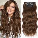 HMD Clip In Long Wavy Hair Extension 1 PCS Synthetic Hairpieces  Thick Double Weft Hair Extension for Women (Brown)
