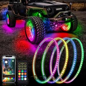 Single Row 17 inch Dancing Color Wheel Ring Light Kit w/Turn Signal and Braking Functionand Can Controlled by Remote and app Simultaneously with Lock Function (17" 1-Row)