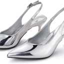 Elisabet Tang Women's Kitten Heel Slingback Low Pumps 3 Inches Stiletto Pointed Closed Toe Elegant Dressy Bridal Wedding Party Shoes, 8.5, Silver