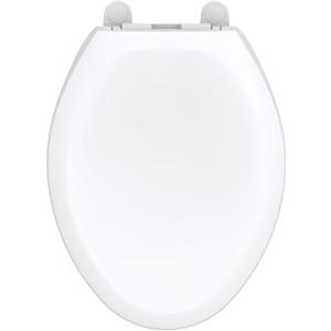 Gerber Universal Elongated Toilet Seat with Cover, Soft Close, Top Mount, Easy Install, Heavy-Duty Plastic, Adjustable Fit for Standard Elongated Toilets, Fade-Resistant, White G0099849