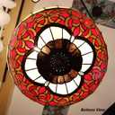 Bieye L12003 Tiffany-Style Stained Glass Baroque Ceiling Pendant Light, 3-Light Hanging Ceiling Fixture with Adjustable Chains (Red, 20 inches Wide)