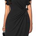 oten Womens Deep V Neck Ruffle Sleeve Sheath Casual Cocktail Party Work Faux Wrap Dress (X-Large, 1+black)